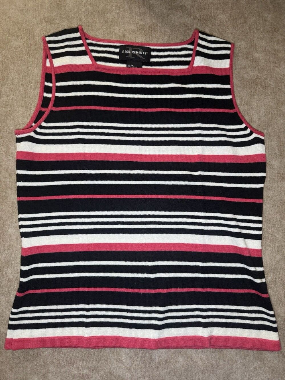 REQUIREMENTS Striped Tank Top Pink Black And White Size MEDIUM Blouse